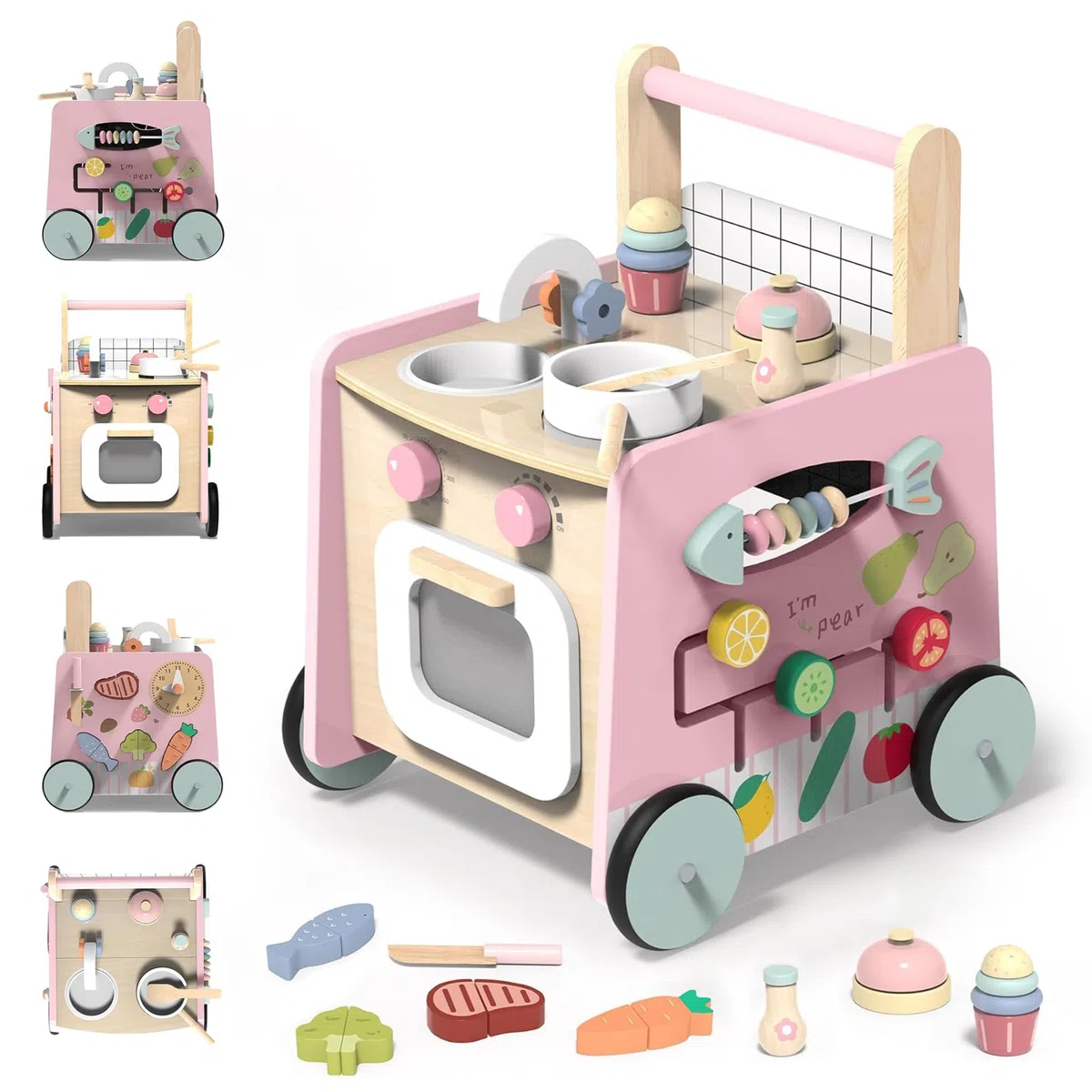 VITONIS Baby Lauflernwagen Holz, Lauflernhilfe mit Montessori Spielzeug Multifunktion, Holzspielzeug Kleinkinder, Baby Walker Spielzeug für Kinder, Geschenk für Jungen und Mädchen, Rosa