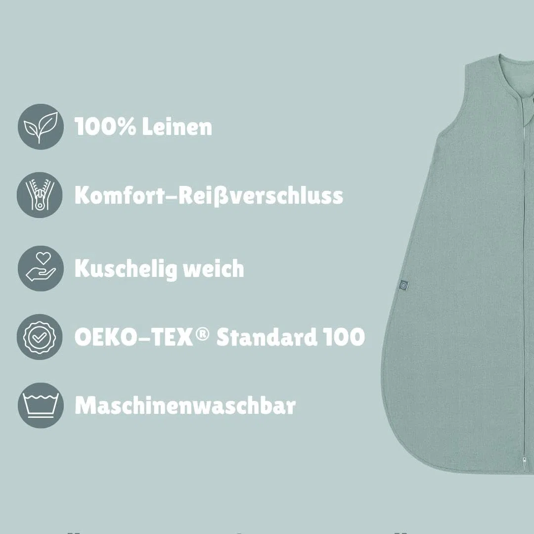 emma & noah Baby Schlafsack 0.5 TOG, Leinen Schlafsack für den Sommer, 100% Leinen, OEKO-TEX Zertifiziert, Atmungsaktiv und Leicht, Strampelsack für Neugeborene