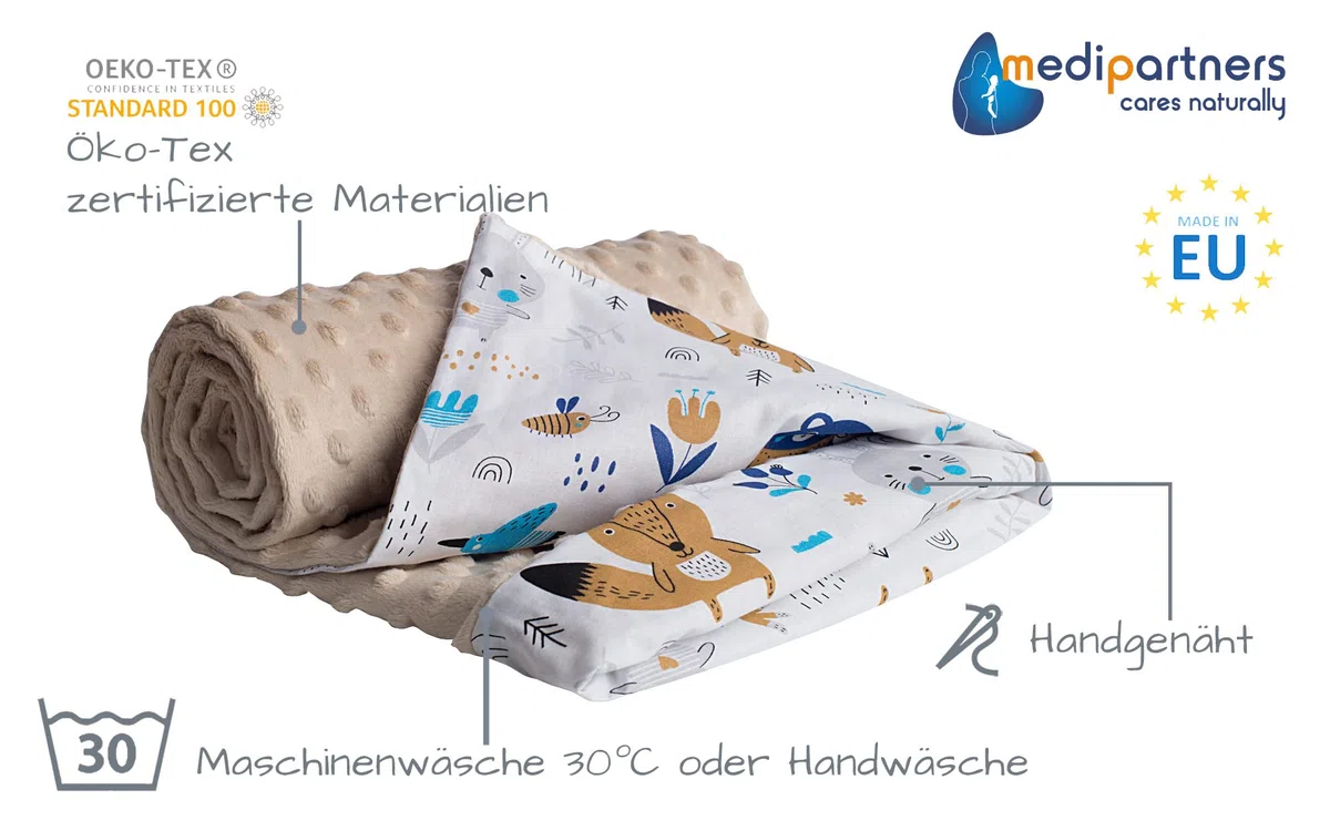 Medi Partners Einschlagdecke 100% Baumwolle 85x85cm Kuscheldecke & Krabbeldecke 100% Baumwolle 75x100cm doppelseitig multifunktional Minky Kuscheldecke