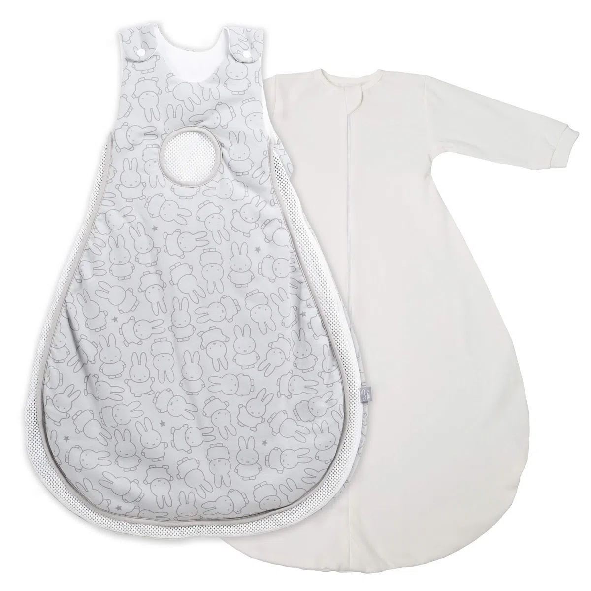 roba Babyschlafsack 74/80 cm Air PLUS miffy + Strampelsack mit Ärmeln - safe asleep - Schlafsack ganzjährig für Neugeborene - Grau mit Hasen Motiv
