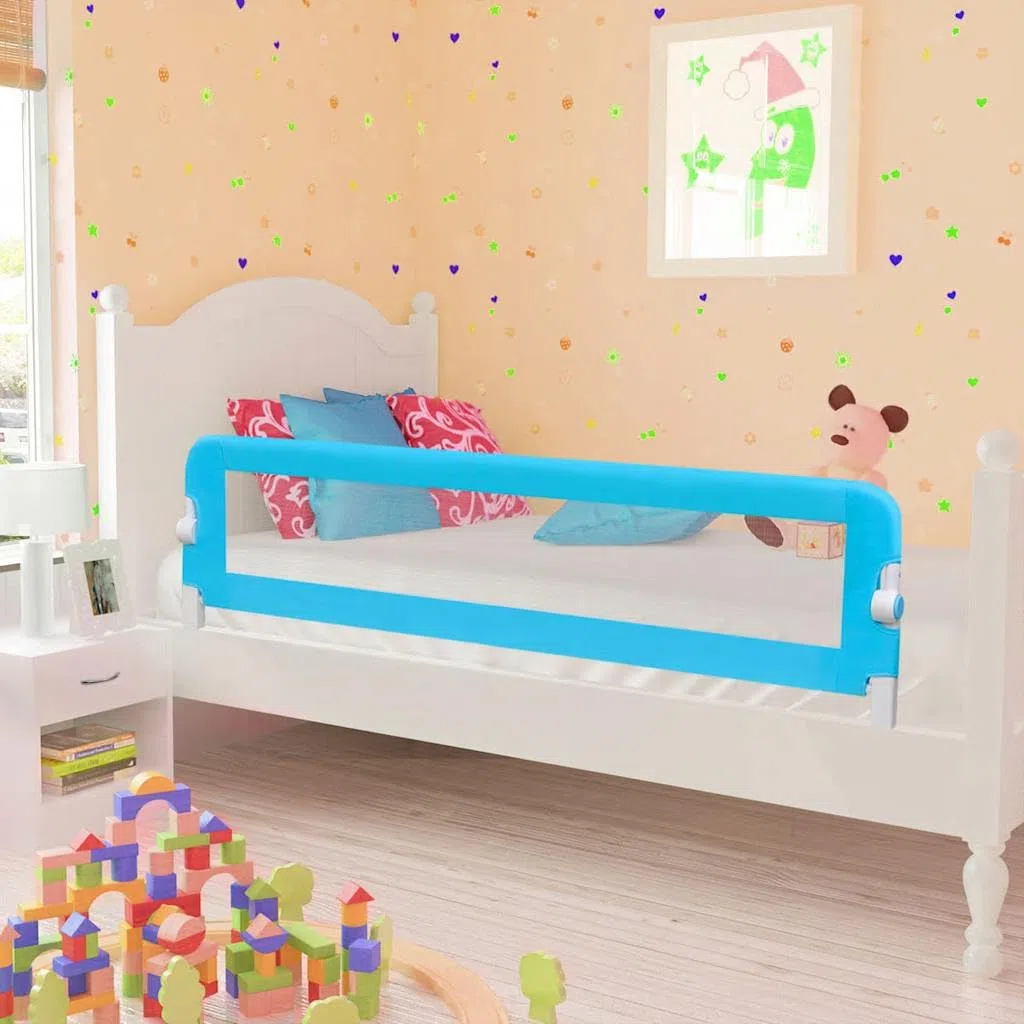 Kleinkind Bettschutzgitter 2 Stück Blau 150 x 42 cm klappbar mit atmungsaktivem Schutzgitter und Absturzsicherung für Kinderbett, Elternbett, Reisebett, Boxspringbett