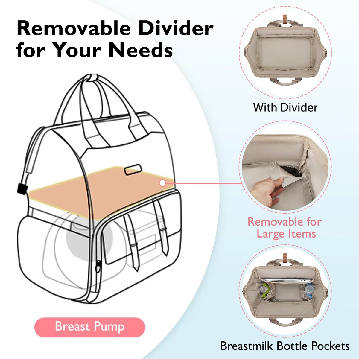 mommore Wickelrucksack, Milchpumpenrucksack für Medela Spectra S1, S2, Milchpumpenrucksack für berufstätige Mütter mit 15,6-Zoll-Laptopfach, Beige