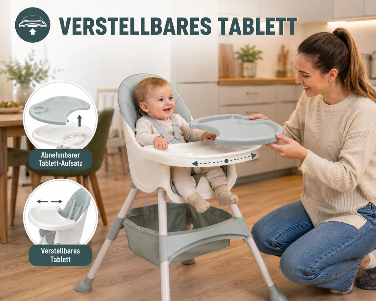Baby Vivo Hochstuhl 2in1 Baby Kinder Babyhochstuhl Kombihochstuhl - Abnehmbares Verstellbares Tablett - mit Hängekorb - Oscar in Türkis