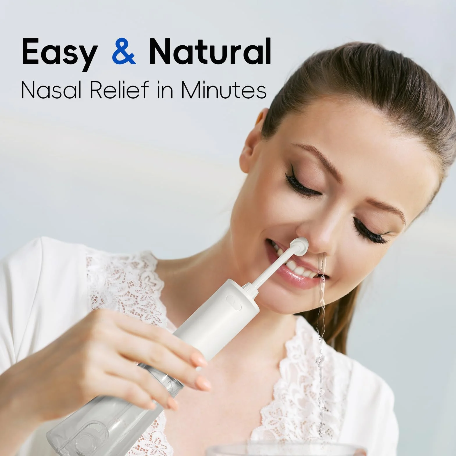 Nasendusche Set, Elektrischer Neti Pot, kabelloses Nasenspülsystem, Nasendusche für Erwachsene zur Nasenreinigung und Nasenspülung, 300 ml, mit 30 Nasenwasch-Salzpaketen