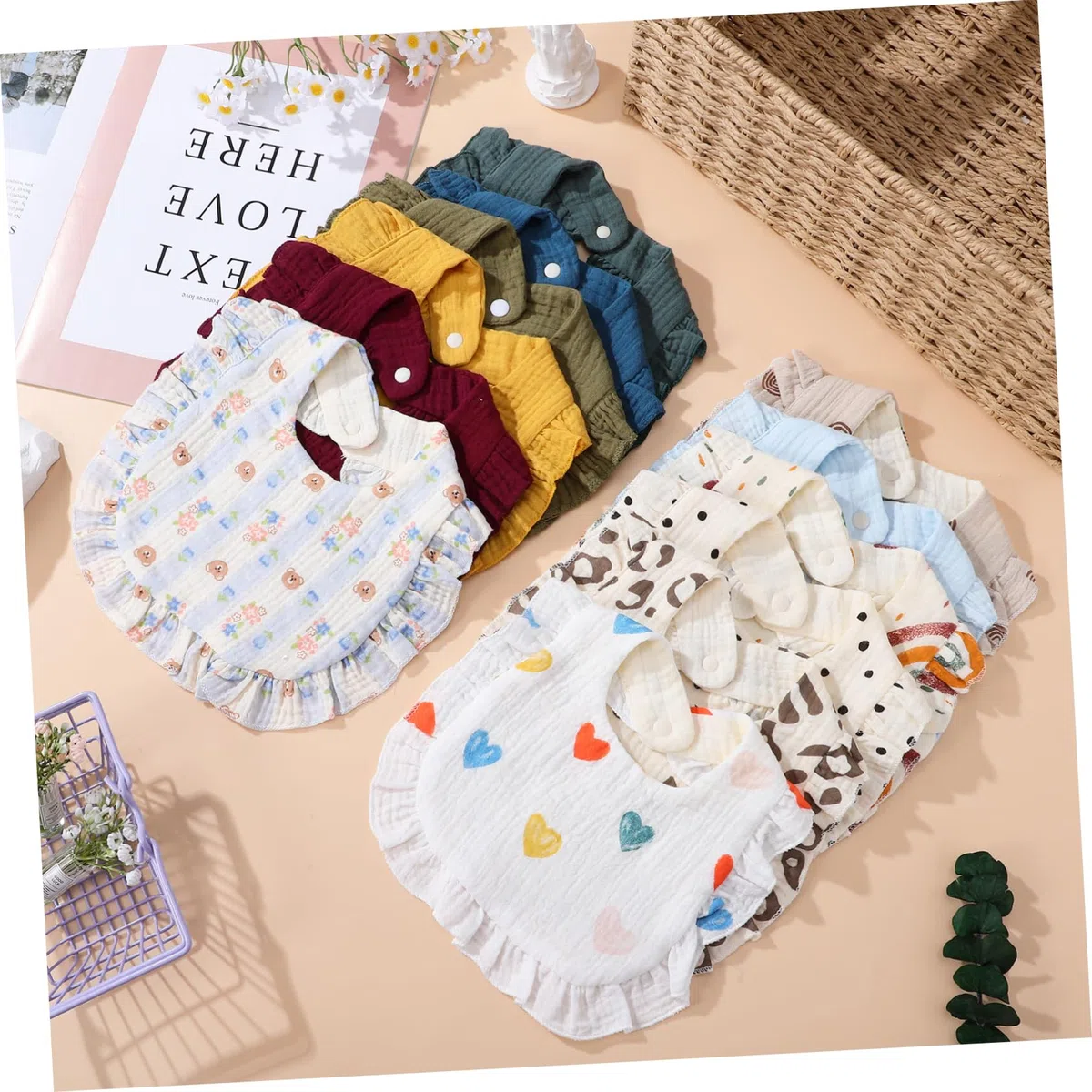 Beaupretty 12 Stück Sabberlätzchen Absorbierende Muslin für Neugeborene Kleinkinder Praktische Designs mit Druckknopfverschluss Waschbar Langlebig