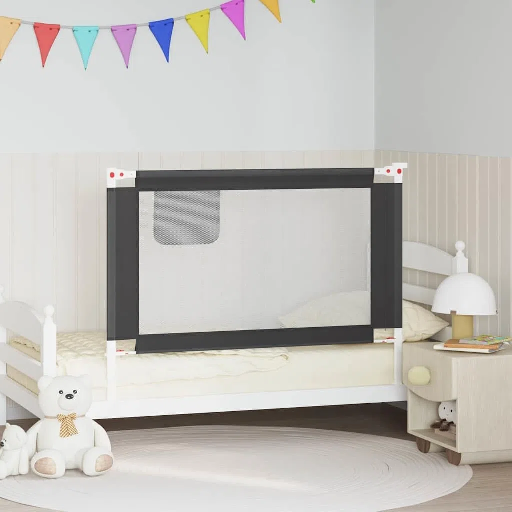 Kleinkind-Bettschutzgitter Dunkelgrau 120x25 cm Stoff mit klappbarem Seitengitter, höhenverstellbar für Kinderbett, Babybett, Familienbett, sicherer Rausfallschutz und Absturzsicherung