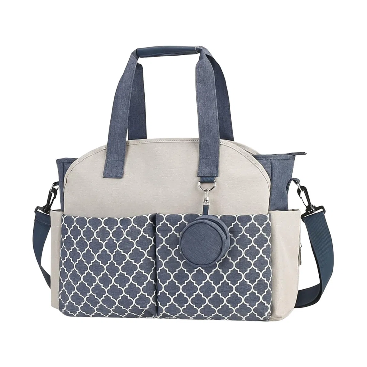 Wickeltasche für Mütter mit Schultergurt, Reißverschlusstaschen, Multifunktional, Großes Fassungsvermögen, Wasserdicht, Outdoor Organizer, Blau Weiß