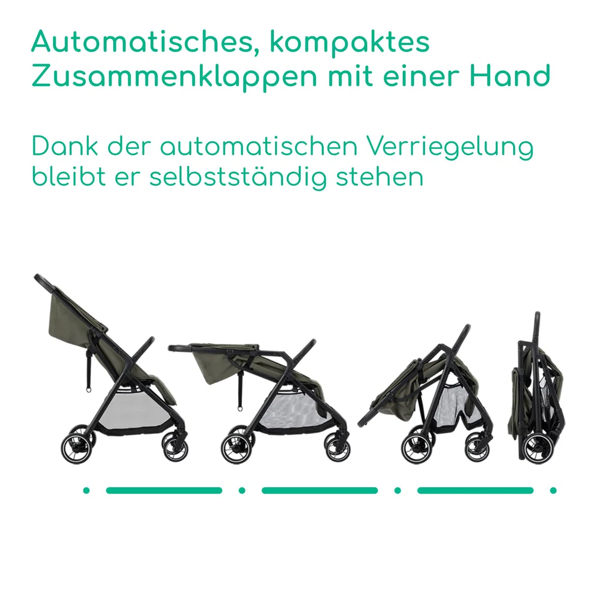 Bebeconfort Azur, Kinderwagen Buggy Kompakt, 0–3 Jahre (15 kg), Leichter Reisebuggy, Automatisch Einhändig Klappbar, Stufenlos Flach Verstellbar, Großer Korb, Mineral Green