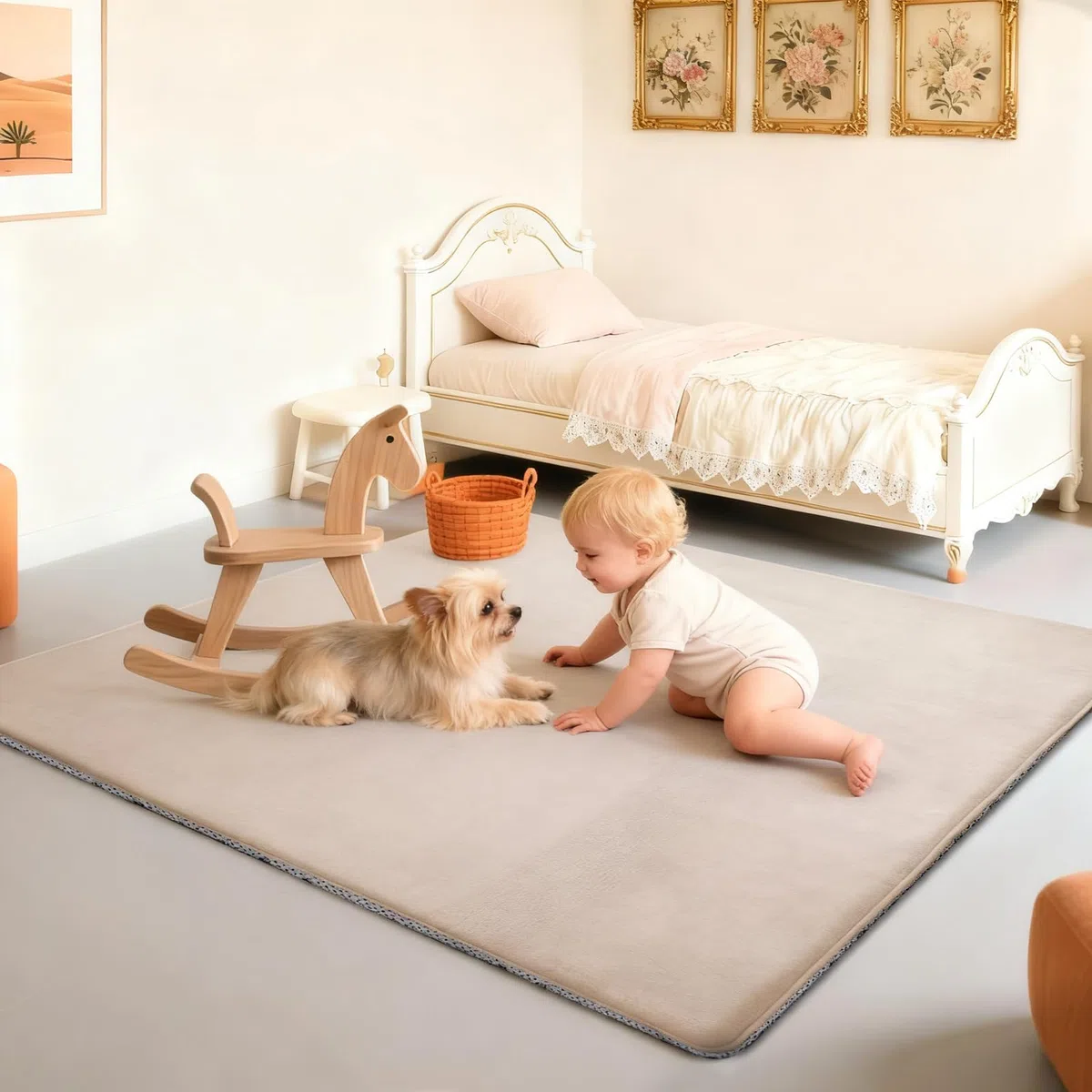Kinderteppich Teppich Verdickung Korallen Samt Teppich Korallensamtteppich Kinder Krabbeldecke Tatami Teppiche Kinder rutschfeste Vergrößern Spielmatte Yogateppich 120 x 120 cm Hellbraun