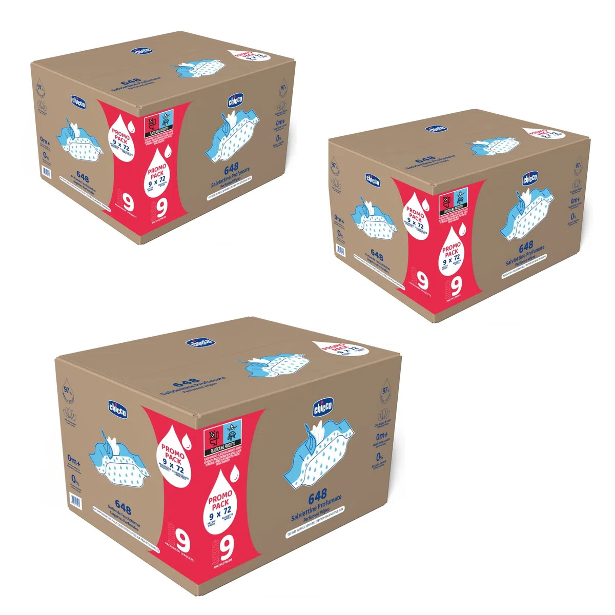 Chicco Feuchttücher Multipack, Set Windel Blaubär | Kinderhaus Blaubär: ohne Alkohol & Seife, mit Lotuswasser, für empfindliche Haut, 72 Tücher