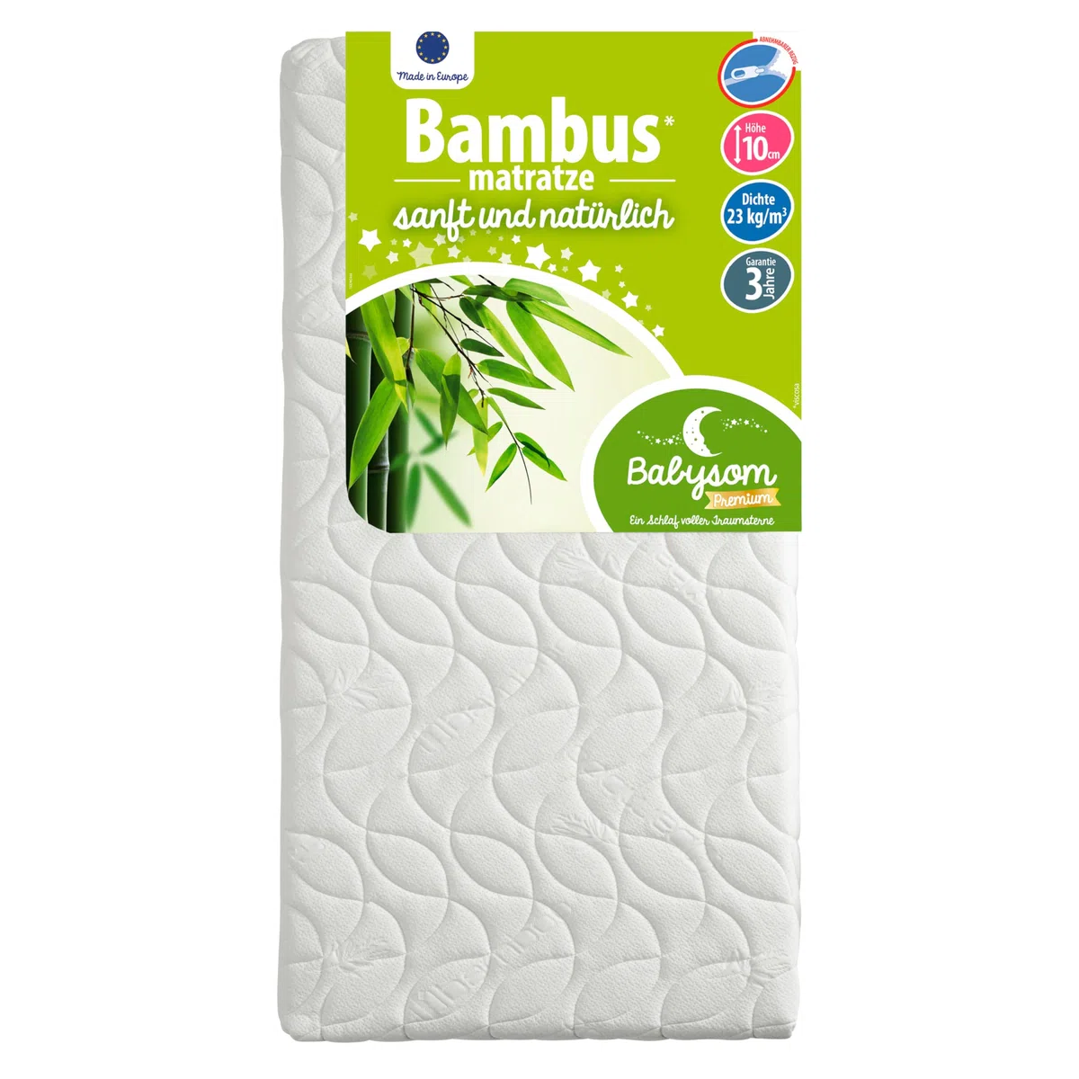 Babysom - Babymatratze Bambus | 70x140 cm | Kindermatratze | Naturfaser | Atmungsaktiv | Bezug abziehbar | Luftdurchlässiger Kaltschaum | Geprüft | Höhe 10cm