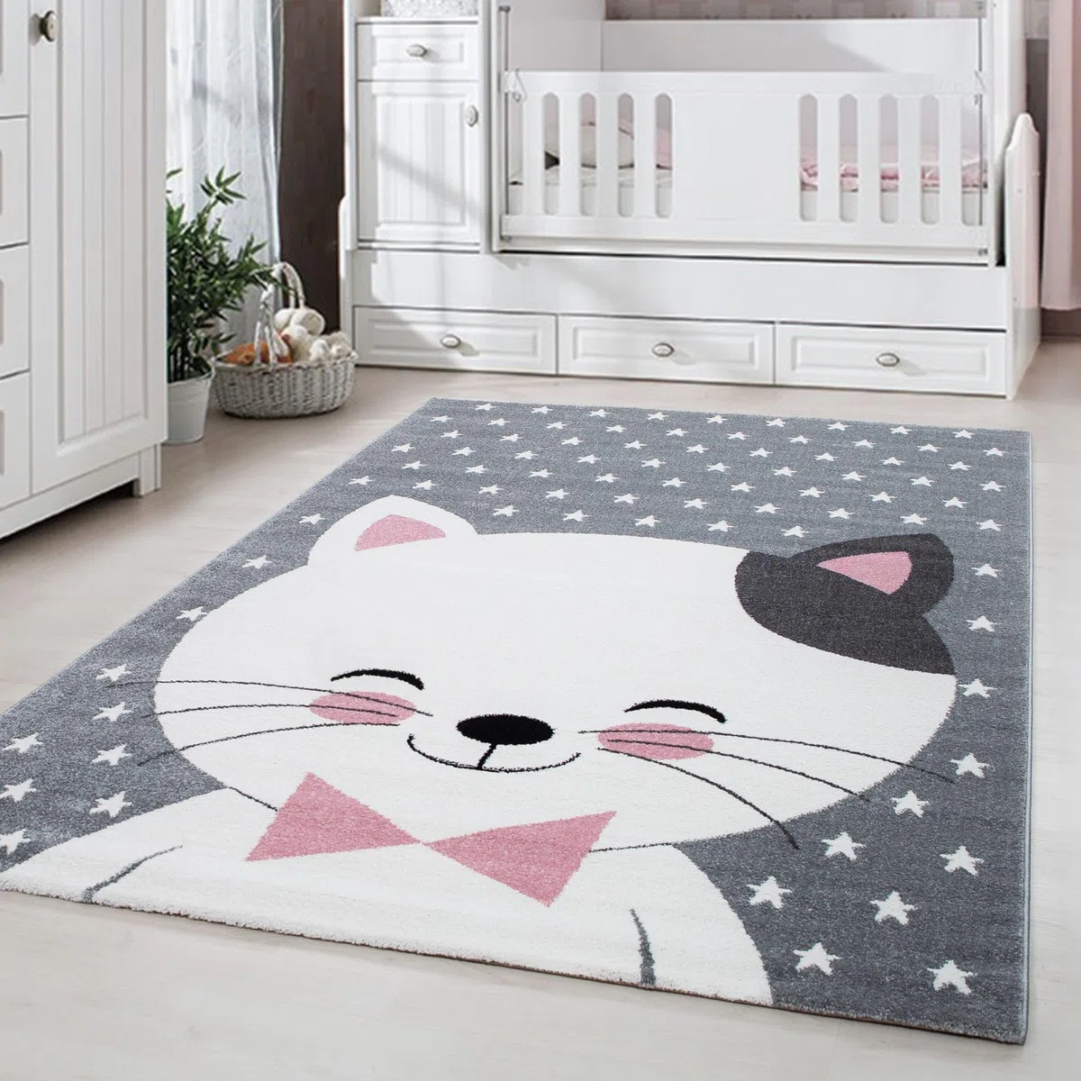 Carpetsale24 Kinderteppich Süße Katze Rosa 140x200 cm – Großer Teppich fürs Mädchenzimmer – Kuschelig & Kindgerechtes Design