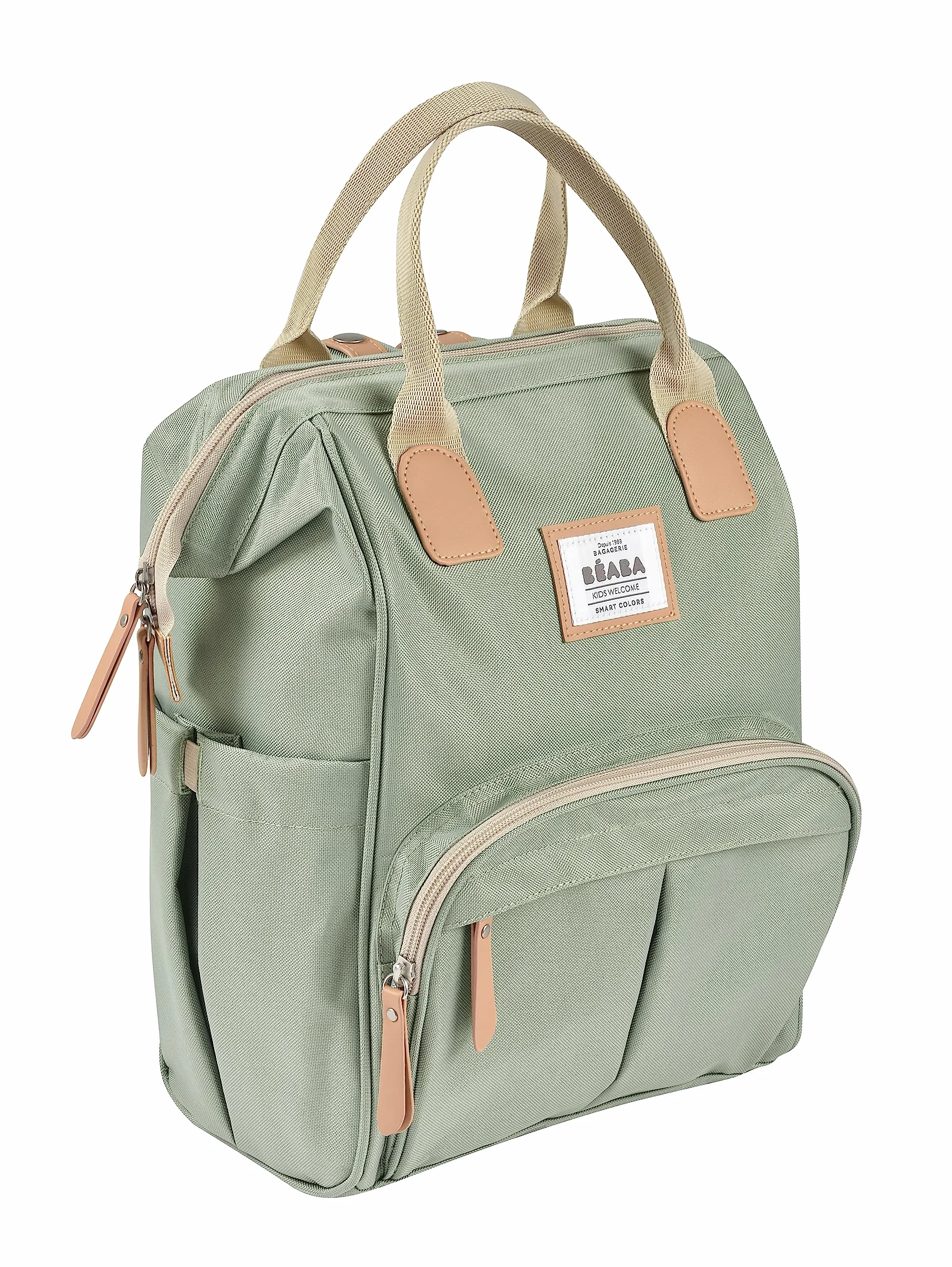 BÉABA - Wickelrucksack für Babys - Großes Fassungsvermögen - Inklusive Wickelunterlage - Zahlreiche Fächer - Große Öffnung - Isothermes Fach - Multifunktionale Wickeltasche - Wellington - Salbeigrün