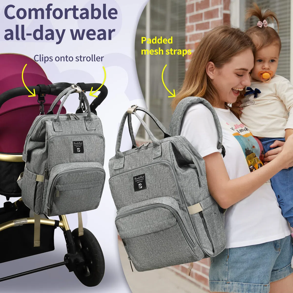 Pomelo Best Baby Wickelrucksack stylische Wickeltasche Rucksack mit Wickelunterlage multifunktional wasserabweisend Große Kapazität Rucksack für unterwegs