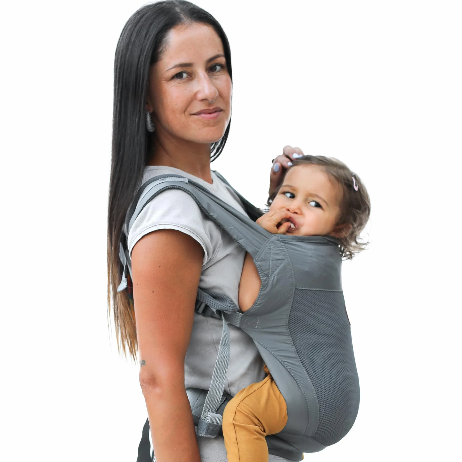 Beco Fly Ultralite Babytrage & Kindertrage – Kompakt, Faltbar & Leicht – Inkl. Transporttasche, Bauch- & Rückentrage, Ergonomische M-Position (7–20 kg) - Grau