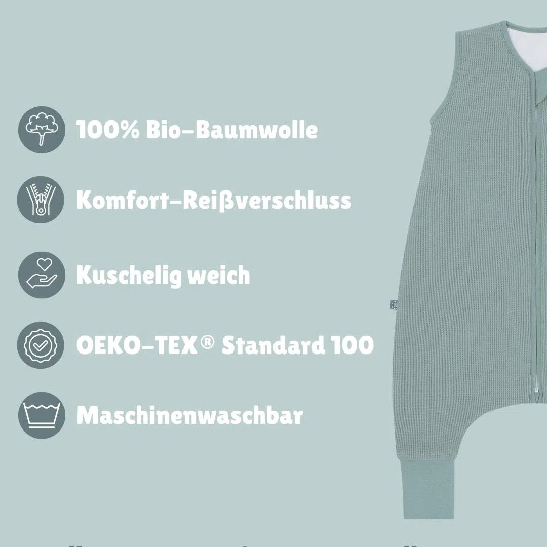 emma & noah Baby Schlafsack mit Füßen 1.0 TOG, Ganzjahres Schlafsack mit Beinen für den Frühling, Sommer und Herbst, 100% Bio-Baumwolle, Oeko-TEX Zertifiziert (Essential Grau, 70 cm)