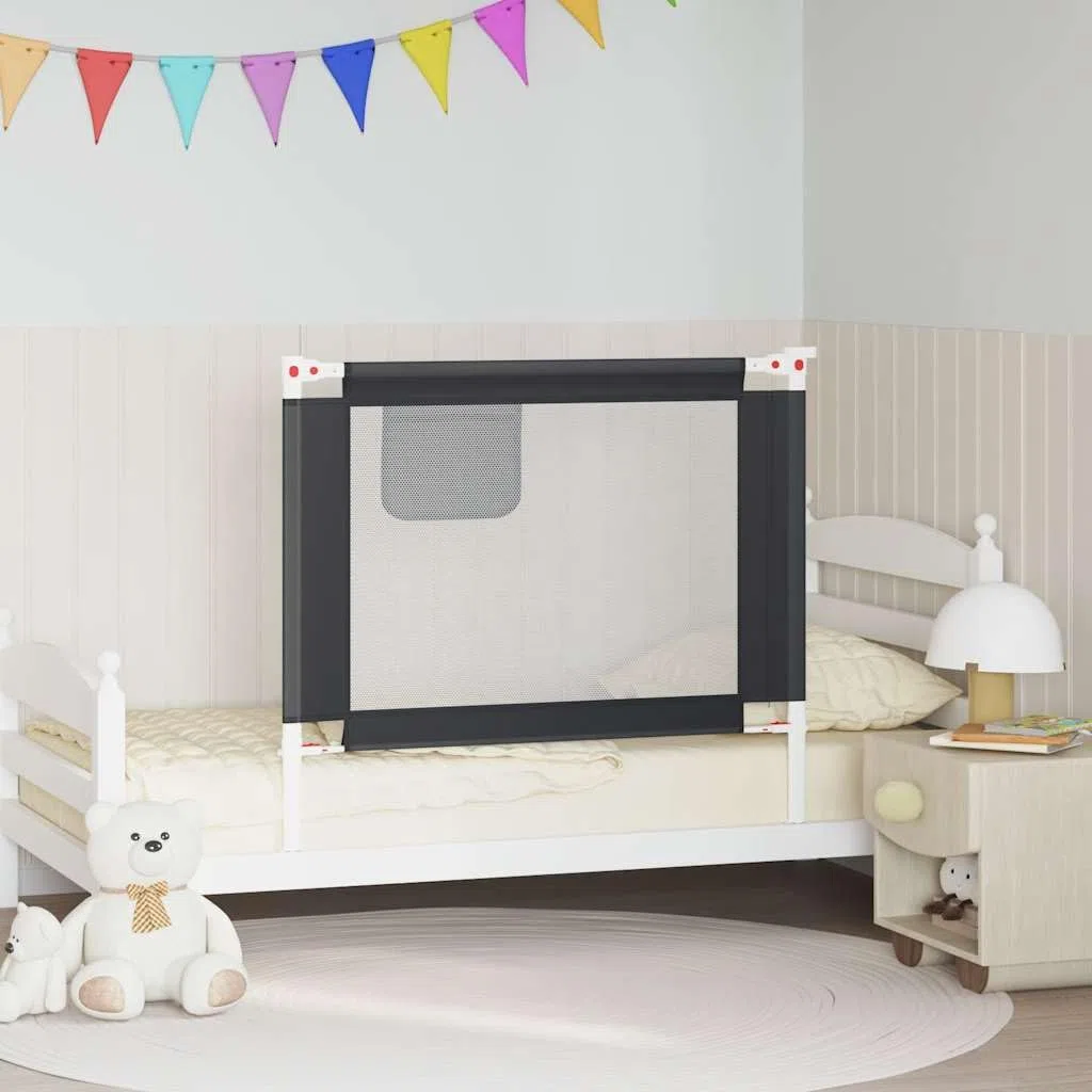 Kleinkind-Bettschutzgitter Dunkelgrau aus Stoff 100x25 cm mit Verstellbarer Höhe, Rausfallschutz und Absturzsicherung für Kinderbett, Babybett und Elternbett im Schlafzimmer