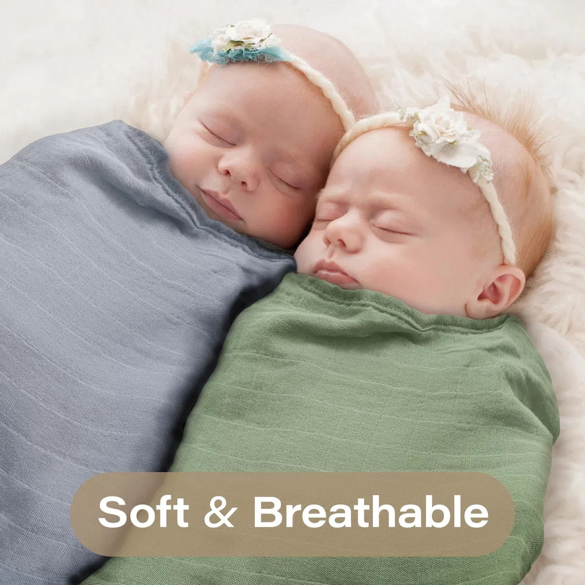 Moonkie Muslin Swaddle Blanket, Essentials Baby Empfangsdecke für Mädchen und Jungen, Säugling tragbar Swaddling Set, 47 x 47 Zoll, 4 Pack (Light Sea Green/Fall Yellow/Beige/Natural)