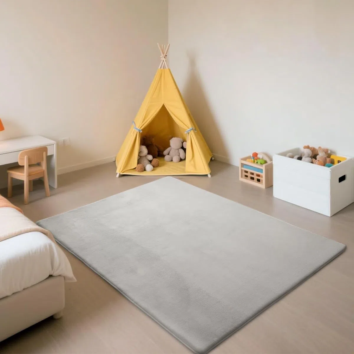 Baby Spielmatte, 200 x 400 cm x 2cm dick großer Rutschfester Kinderteppich, Memory-Schaumstoff Krabbelmatte für Bauchlage, Krabbelmatte Baby Faltbar Spielmatte Kinder Spieldecke Silbergrau