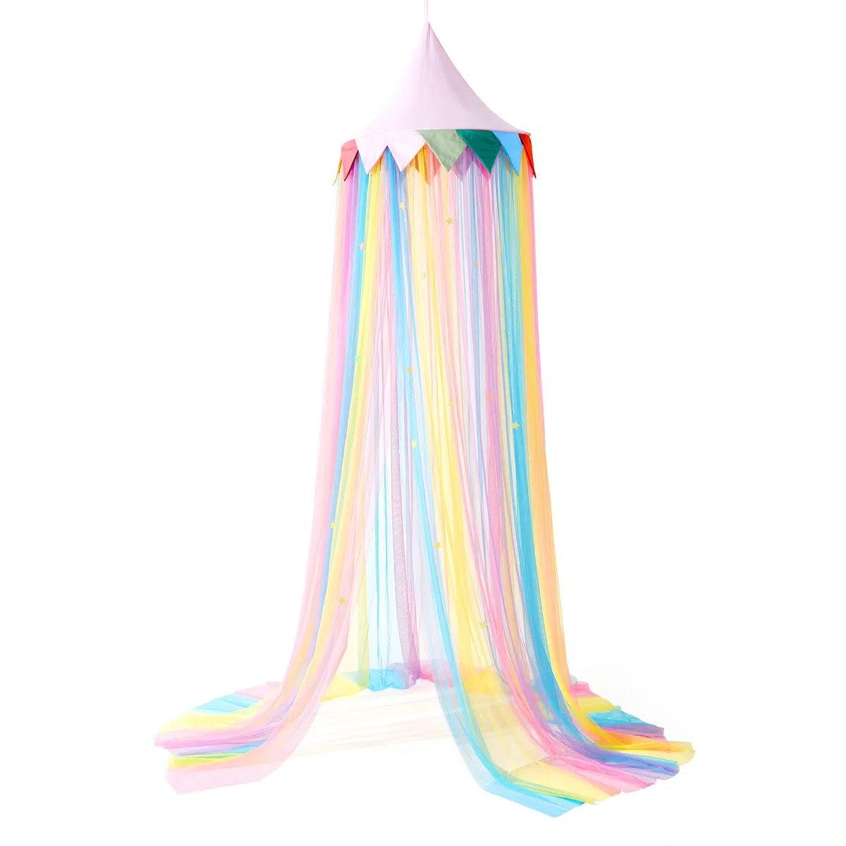 LOAOL Regenbogen-Betthimmel, Kinder-Baldachin für Prinzessin und Mädchen, Feentraumzelt Mit 28 Mehrfarbigen Sternen, Hängenetz für Schlafzimmer, Leseecken und Zimmer