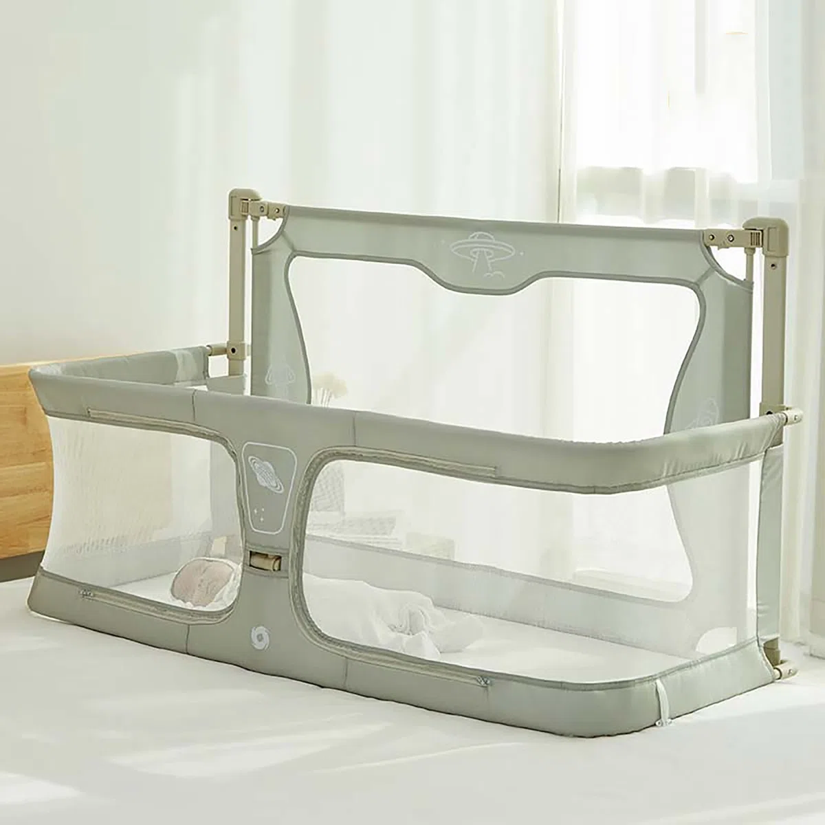 3 in 1 beistellbett Baby,babybett,Babywiege,Baby Bett,Höhenverstellbares, beistellbett Baby boxspringbett,Baby laufstall, der auf das Bett gestellt Werden kann,mit Mückennetz