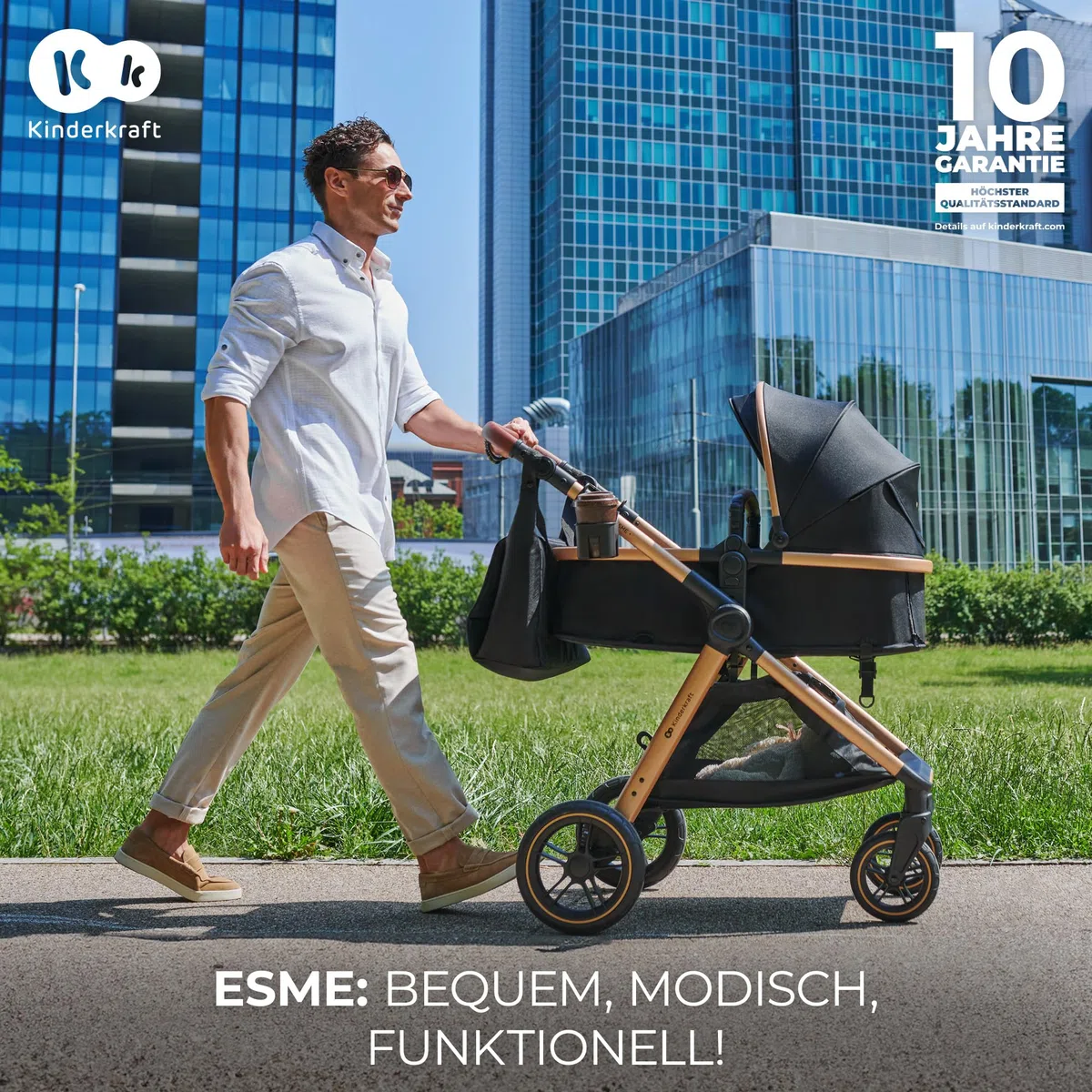 Kinderkraft ESME Kinderwagen 3 in 1 Komplettset bis 26 kg, Kombikinderwagen Reisesystem mit Babyschale I-size 40-75 cm, Zusammenklappen, Liegeposition, Grau