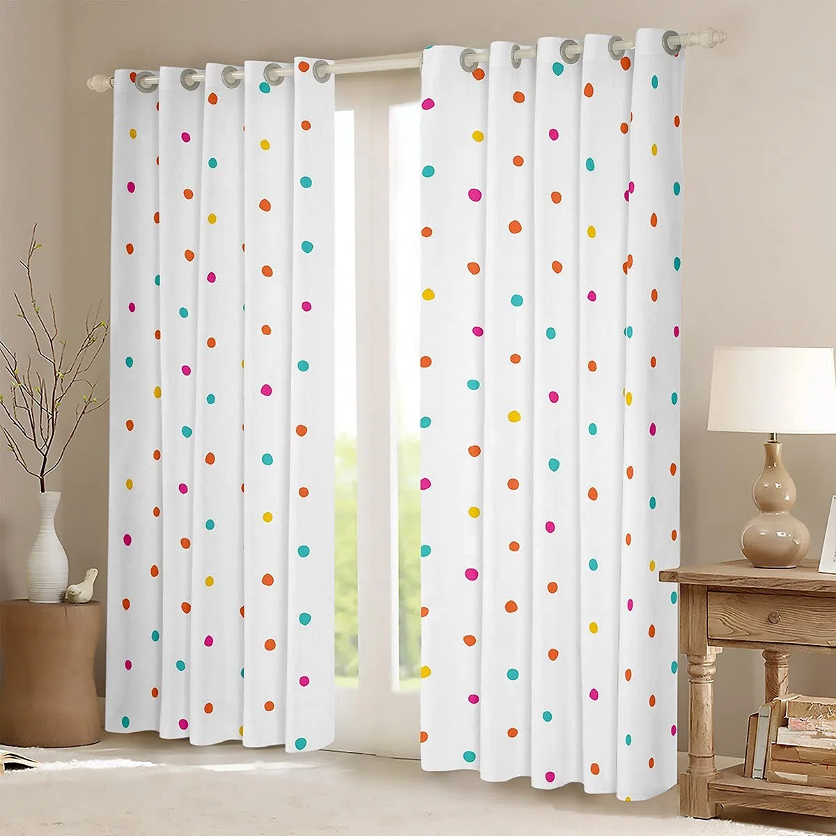 Tbrand Kinderzimmer-Vorhang, bunt, gepunktet, luxuriös, hypoallergen, für Jungen und Mädchen, leichte Mikrofaser, 66 x 72 cm