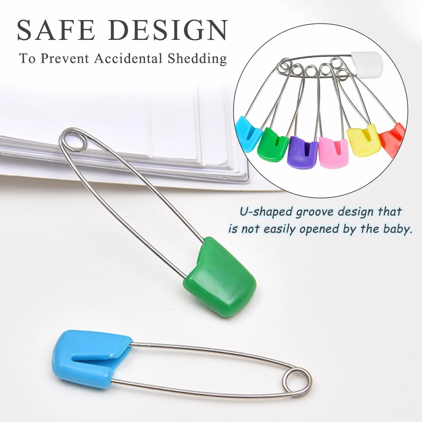 80 Stück Safety Pins, Bunte Windel Sicherheitsnadeln, 55 mm Windel Push-in Pins, Sicherheitssperre Edelstahl Kunststoff Kopf Sicherheitsnadeln, für Terry Quadrate, Flach und Prefold Windeln