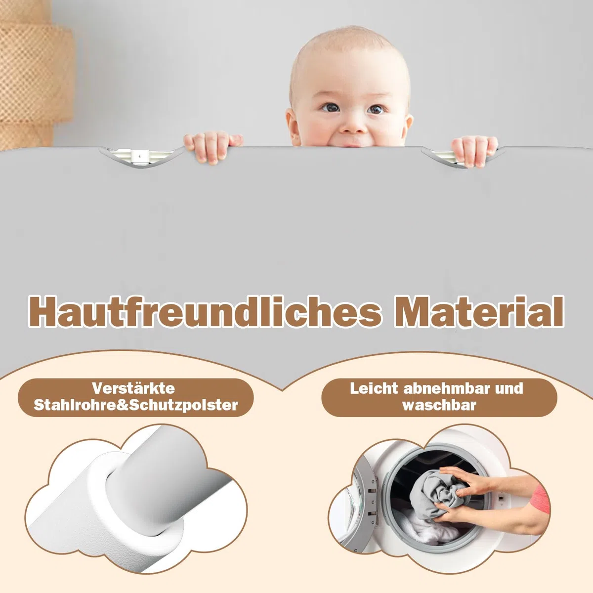 Eulenke 180cm Bettgitter Rausfallschutz Klappbar, Höhenverstellbar Bettschutzgitter Kinderbettgitter Tragbar bettgitter für Reisen Einfache Montage, Grau