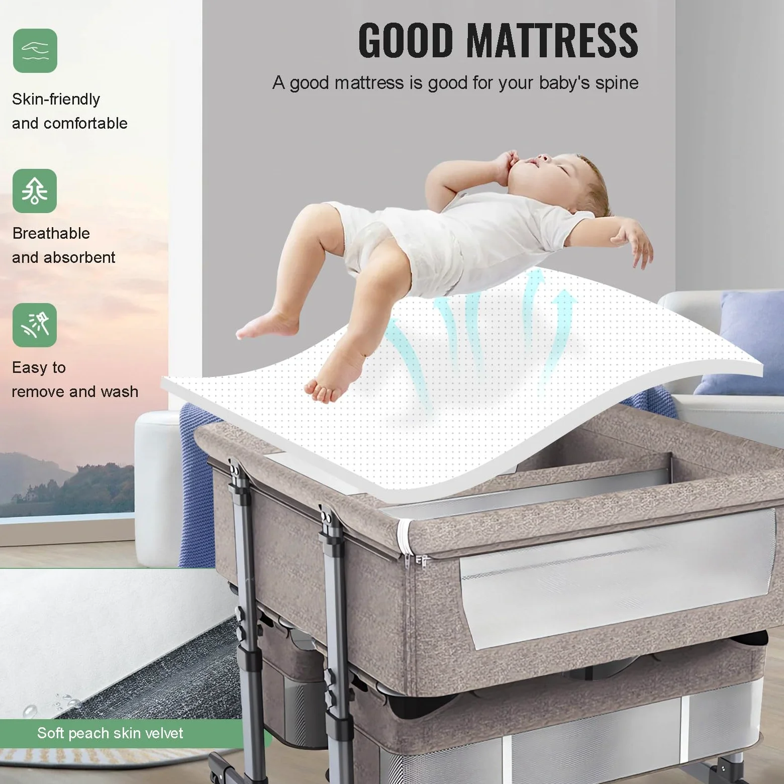 Zwillingsbett Für 2 Babys,Babybett Für Zwillinge,Stubenwagen Für Zwillinge,Zwillingsbett Next to Me,6-Fach Höhenverstellbar,Leicht Zusammenklappbares Schlafbett,Tragbares Babybett