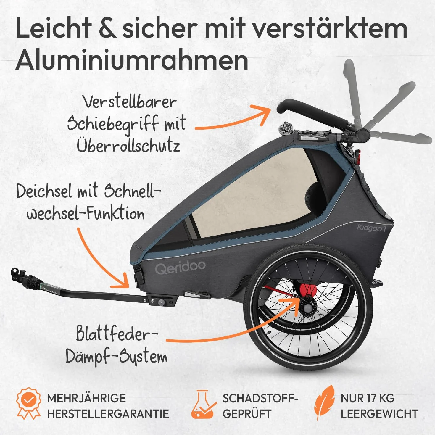 Qeridoo Kidgoo | Kinderfahrradanhänger | Jogger Kinderwagen I Fahrrad Anhänger Kinder mit FIDLOCK Trinkflasche | Fahrradanhänger |