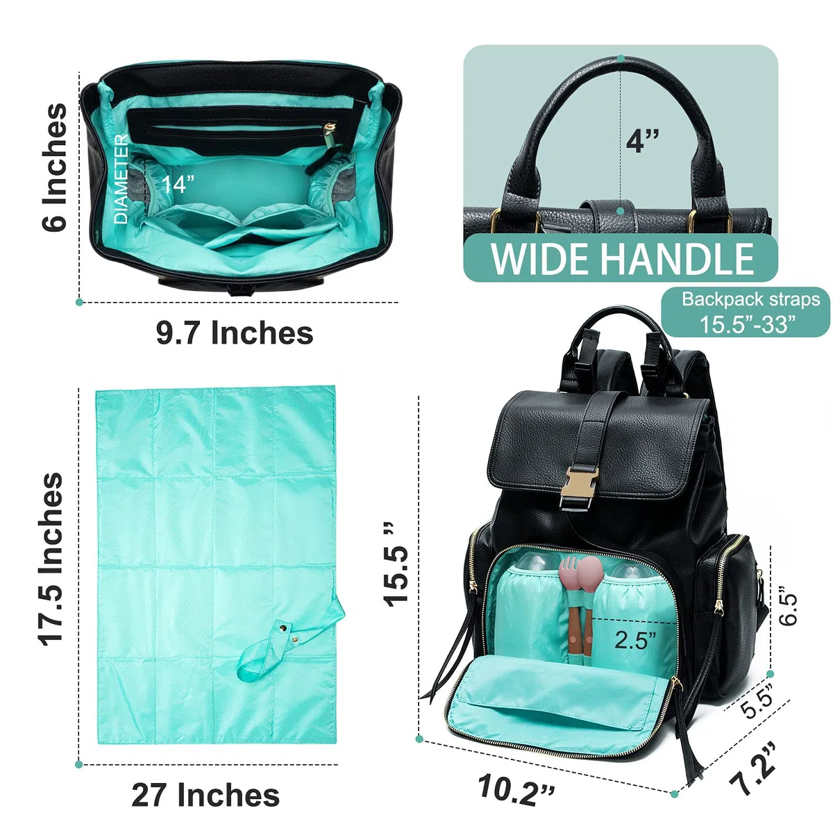 MISS FONG Baby Changing Bag Backpack Leather Nappy Changing Backpack Diaper Bags with Insulated Pockets Baby Bags for Mom and Dad, maternity bag