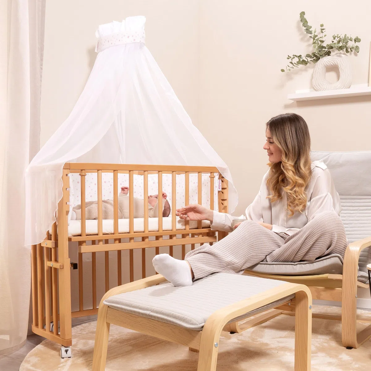 babybay Himmel Waffelpiqué mit Band passend für alle Modelle bis 96 cm Länge, Sand
