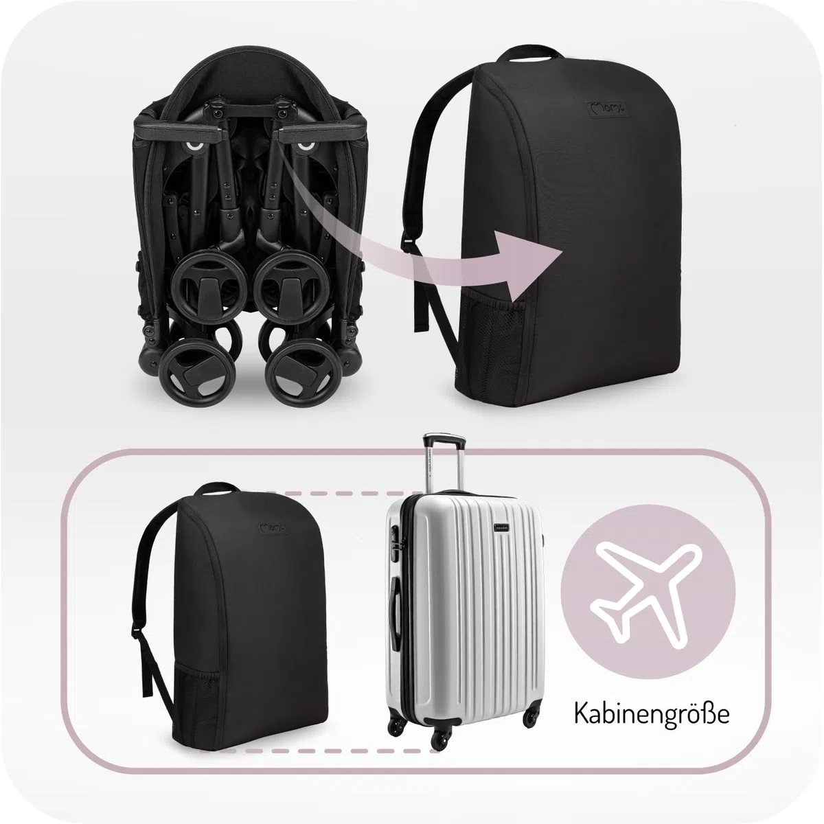 MoMi GRACE Reise Buggy Klein Zusammenklappbar - Kinderwagen bis 15kg ab 6 Monaten - Reisebuggy Handgepäck Geeignet - Leicht 6,2kg - 5-Punkt-Sicherheitsgurt