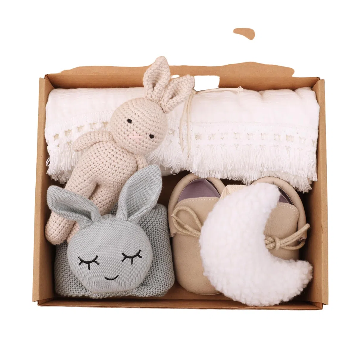 5-teiliges Baby-Set mit Baumwolldecke, beruhigendem Handtuch, Häkelspielzeug und Zubehör für Neugeborene