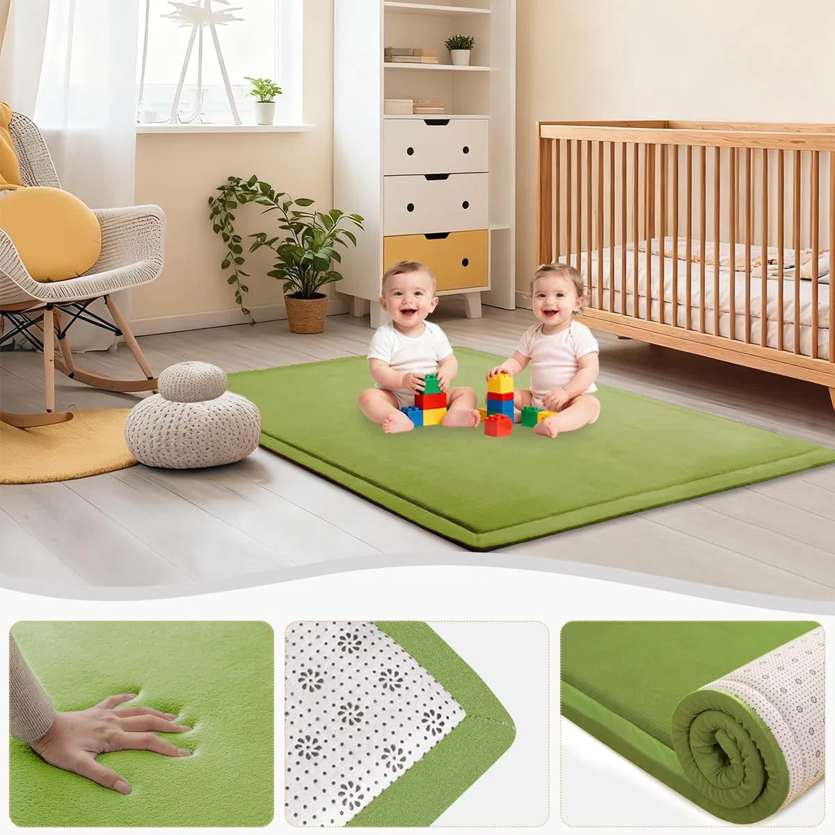 Premium Krabbelmatte Baby, Kinderteppich Teppich, 2 cm Extra Dicke und Weiche Schaum Spielmatte Baby Kinder, rutschfeste Baby Play Mat für Laufstall, Hellgrün, 120 x 180 cm