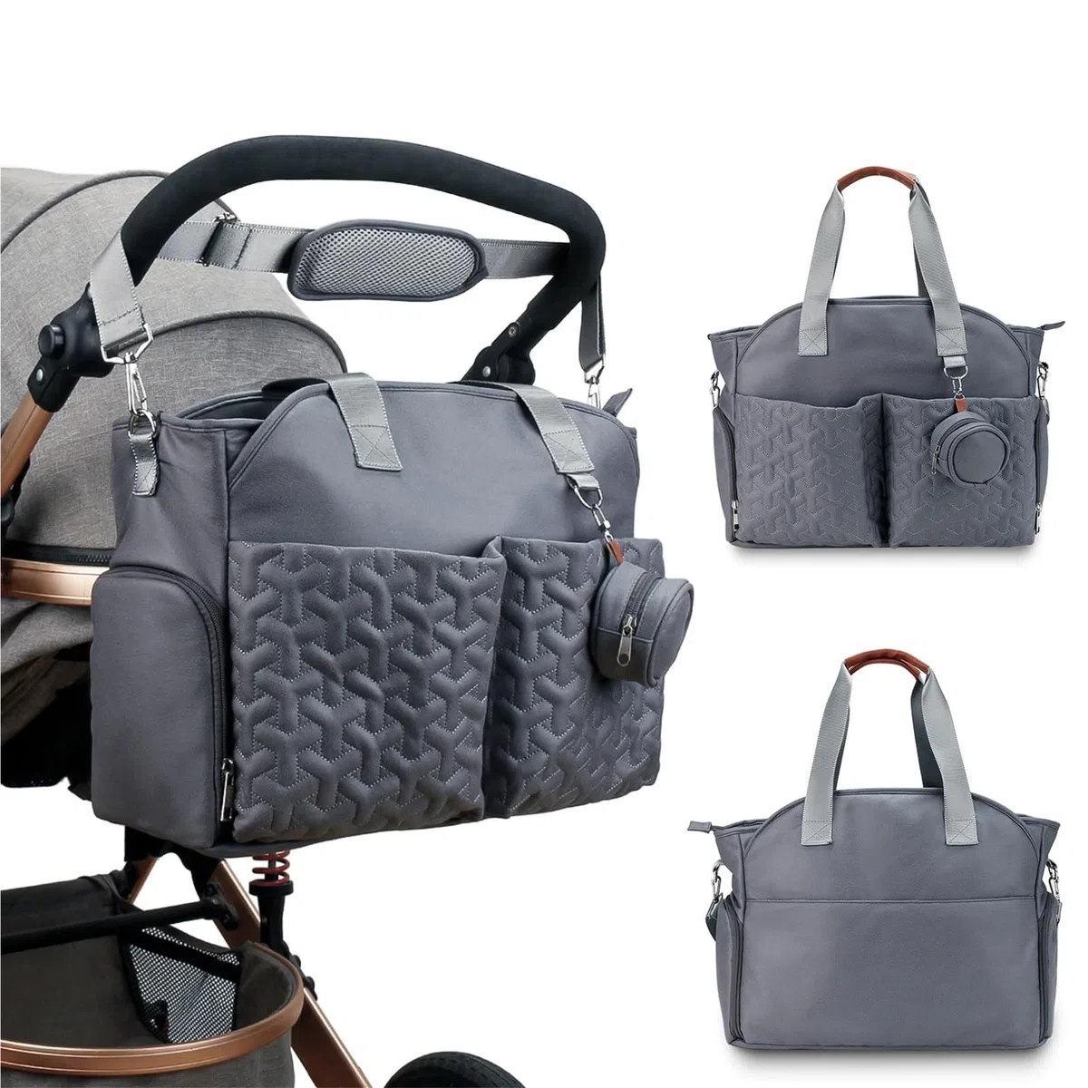 Wickeltasche Kinderwagen Milchpumpentasche, Wickeltasche, Tragetasche mit Schnullertasche, große Reisewindeltasche for Mama und Papa, Milchpumpentasche, Kinder-Kinderwagen-Taschen-Organizer(Dark gray)