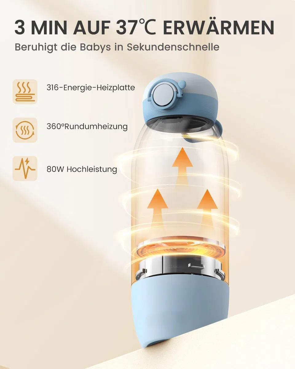 Grownsy Flaschenwärmer baby Unterwegs Schnellheizender babyflaschen wärmer mit 10000mAh Akku 600ML Kapazität und Präzise Temperaturkontrolle Tragbarer milchwärmer für Reise & Auto