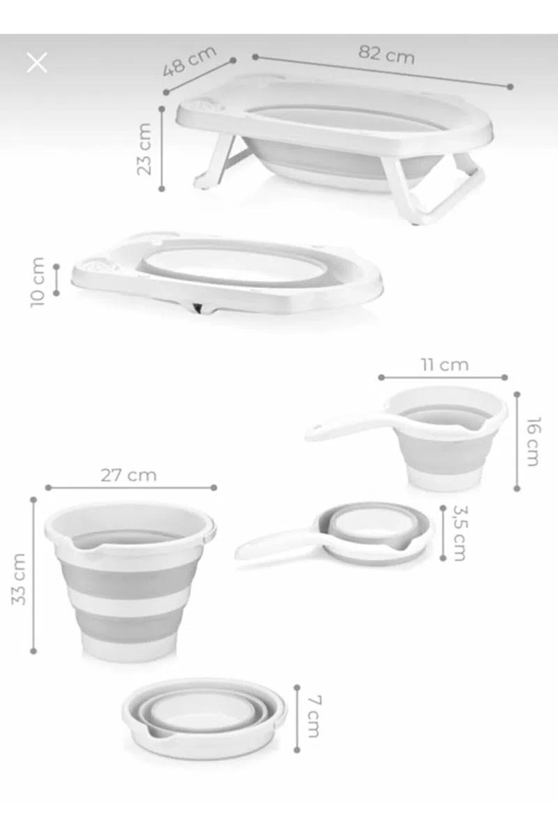 Große Faltbare Babywanne, Babywannen Set mit 33Liter, Baby Wanne Inkl. Badewanneneinsatz, Baby-Haarwaschbecher und Eimer. Babybadewanne Faltbar für Babys 0-6 Jahre, 82 x 48 x23 cm