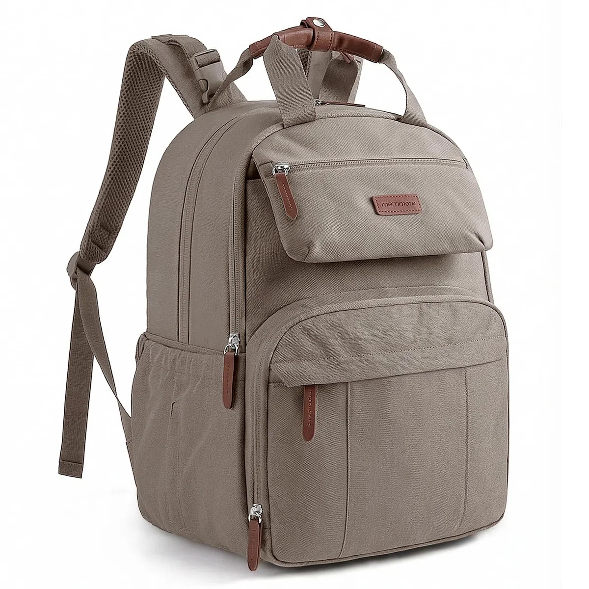 mommore Wickelrucksack Große, Wickeltasche mit Wickelunterlage Diaper Bag Strapazierfähige Babytasche mit Kinderwagengurten, Wasserabweisender Reise Wickelrucksack für Mama und Papa, Kamel