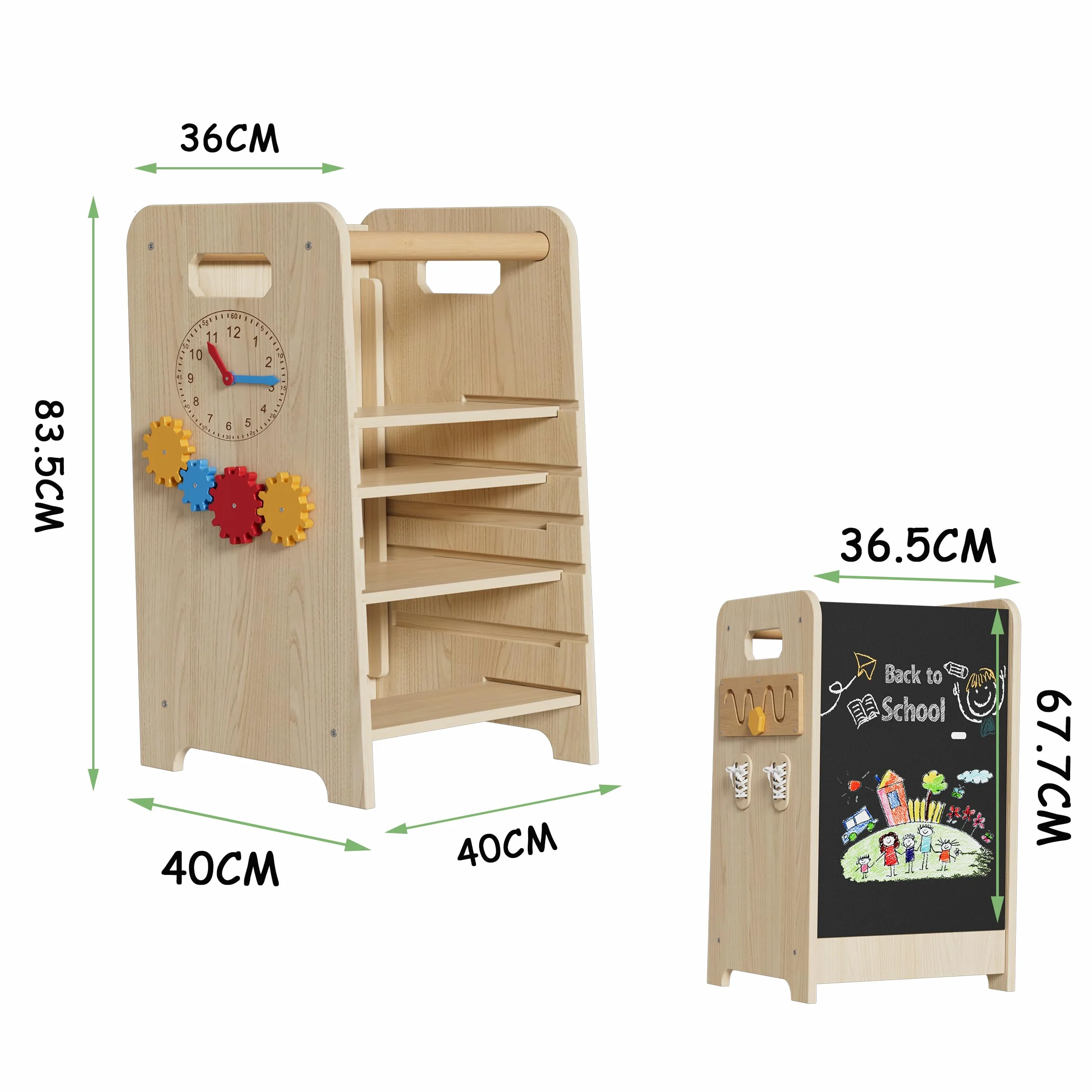 Montessori Lernturm ab 1 Jahr 4-in-1 Trittleiter Holz mit Tafel & Schiebeleiter 4-Fach Höhenverstellbarer Learning Tower Küchenhelfer Tritthocker Kinder Kippsicher Montessori-Lernstuhl für Küche & Bad