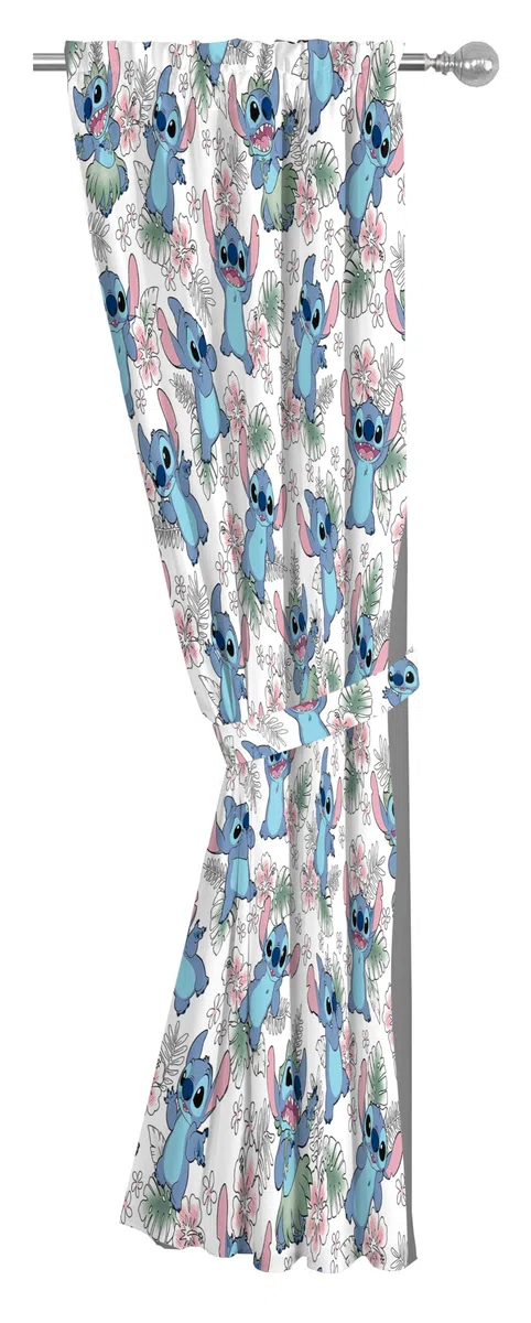 Jay Franco Fenstervorhänge für Kinderzimmer, 4-teiliges Drapier-Set mit 2 Raffhaltern, mehrfarbig – Lilo & Stitch, 106,7 cm B x 160 cm L (2 Stück)