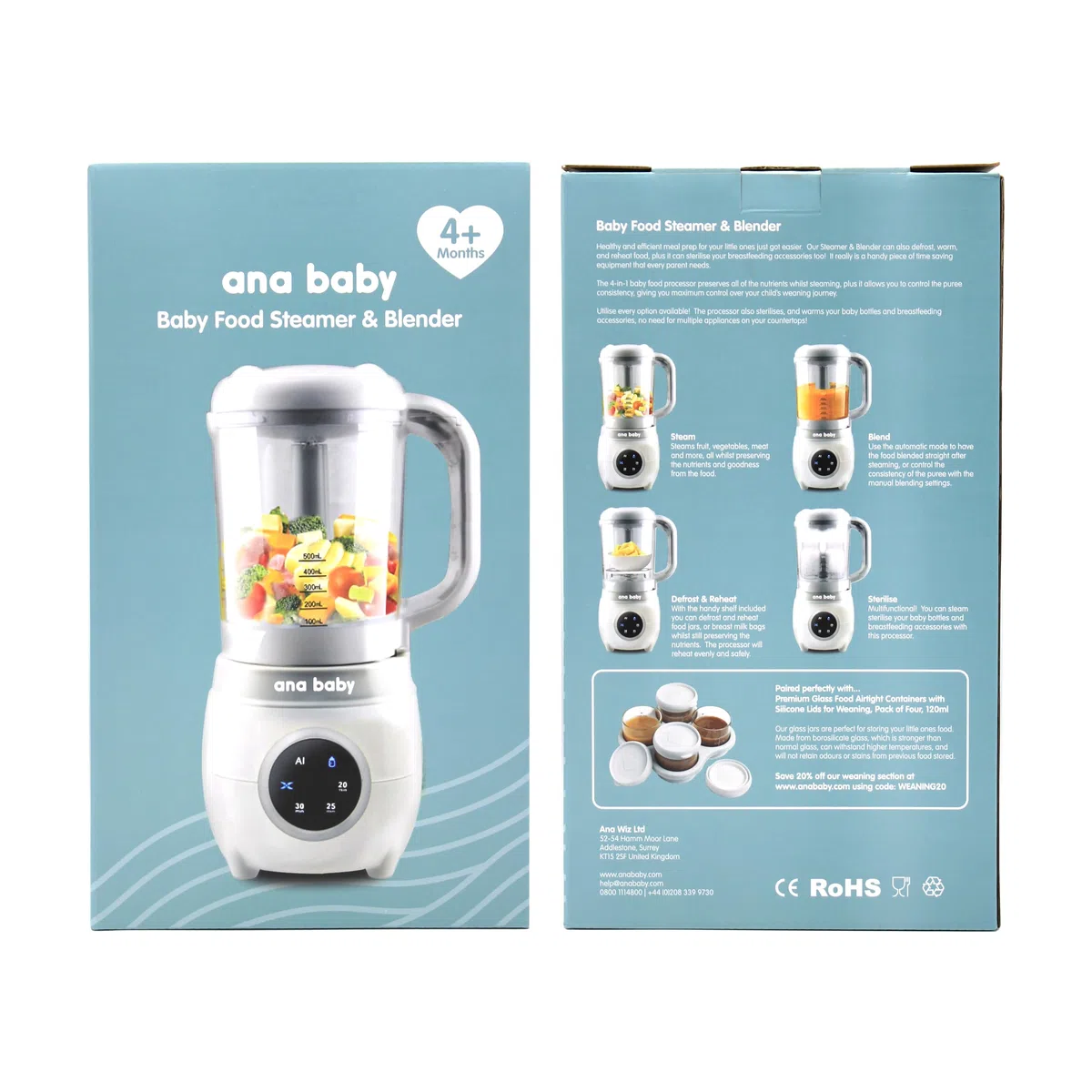 Babynahrung Dampfgarer & Mixer mit 4 Funktionen – Dampfen, Mischen, Auftauen, Aufwärmen, Sterilisieren