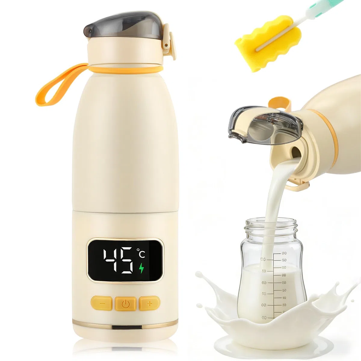 Flaschenwärmer Baby Unterwegs, Tragbarer Flaschenwärmer Baby Mit Bürste Für Unterwegs, 450ml 15000mah, Schnelles Aufheizen, Präzise Temperaturregelung Für Auto-Und Flugzeugreisen