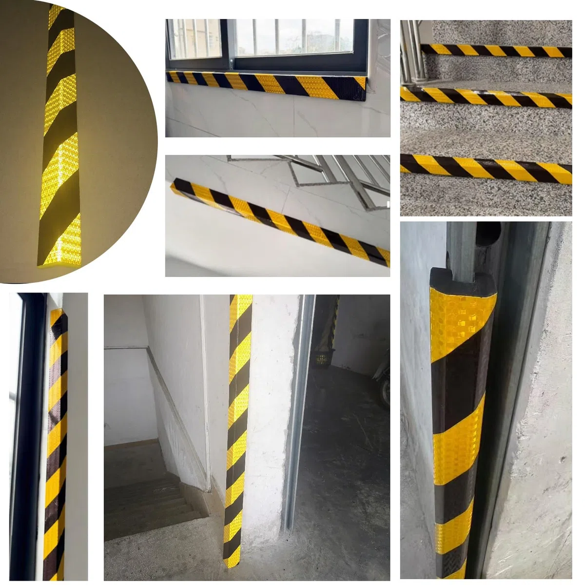 Schaumstoff-Kantenschutz, Sicherheits-Stoßstangen-Polsterung, industriell, reflektierend, gelb, schwarz, Eckenschutz, selbstklebende Wandschutzstreifen, strapazierfähiges Gummimaterial, 5 Stück