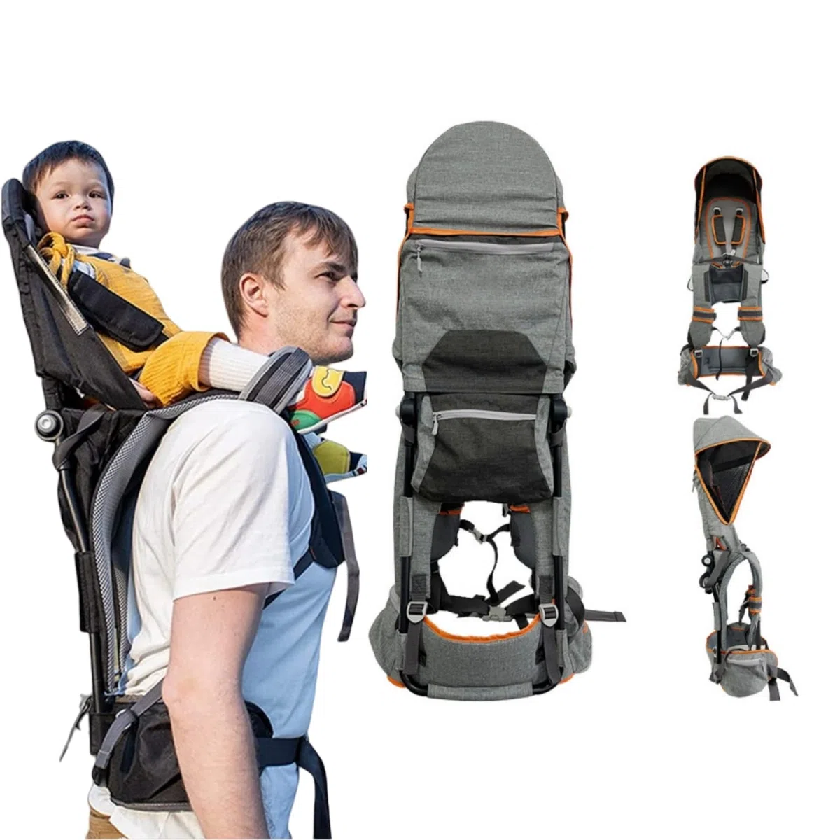 Premium-Babytrage-Rucksack mit 5-Punkt-Gurt, Sonnenschutzdach, faltbarem Design und Mehreren Taschen – ergonomischer Komfort für Wanderungen, Reisen und Outdoor-Abenteuer
