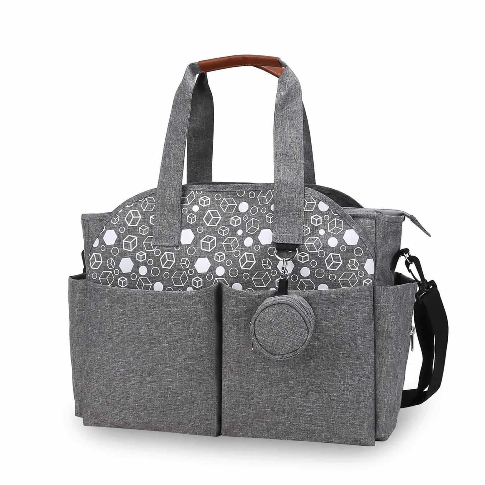 Wickeltasche Kinderwagen Tragbare Schulter-Mama-Tasche, bedruckt, geometrisch, Schnullertasche, Reisen, Outdoor, wasserdicht, Mutter, Nass- und Trockentrennung, Wickeltasche, Kinder-Kinderwagen-Tasche