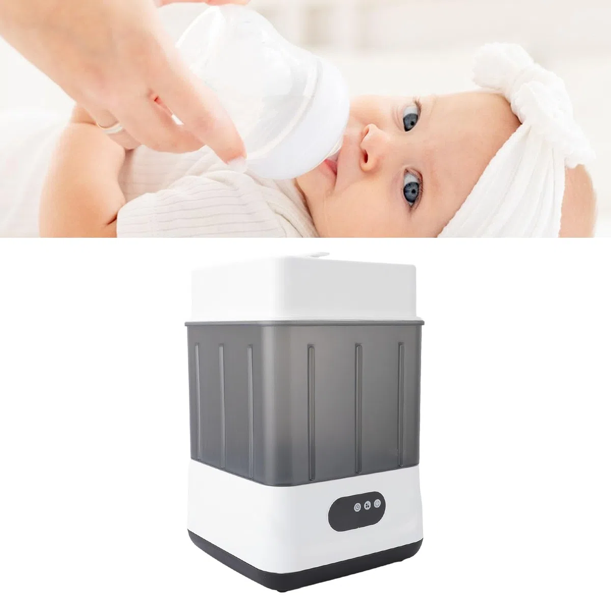 ViaGasaFamido Elektrischer Dampf-Babyflaschentrockner, Polypropylen-Doppelschichtmaschine, Fasst 6 Bis 12 Flaschen mit 212F-Dampfsterilisation für Babyfütterungszubehör (EU-Stecker)