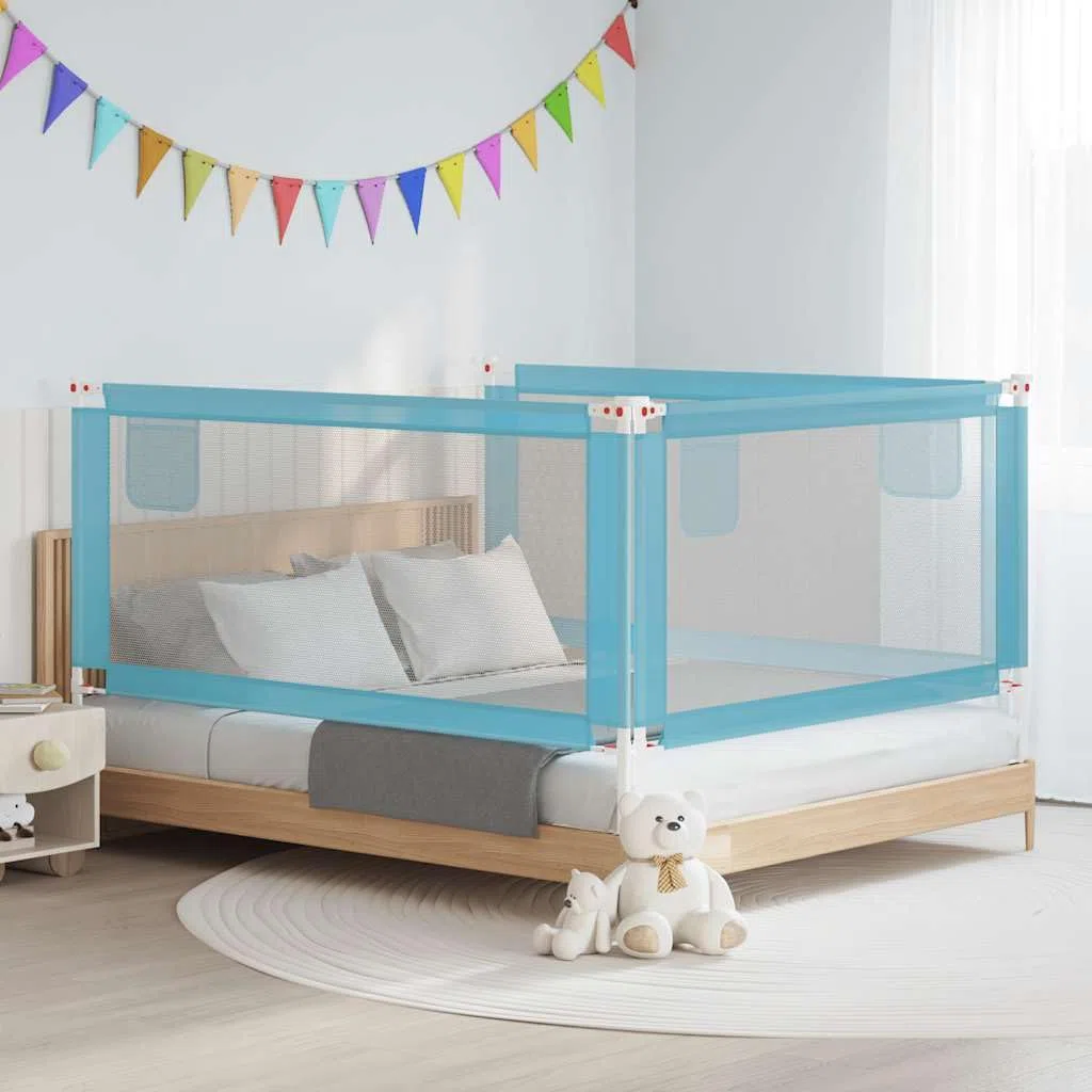 Kleinkind-Bettschutzgitter Blau 180x25 cm Stoff mit Verstellbarer Höhe 70-95 cm, Rausfallschutz und Absturzsicherung für Kinderbett, Bettbarriere für Babysicherheit im Schlafzimmer