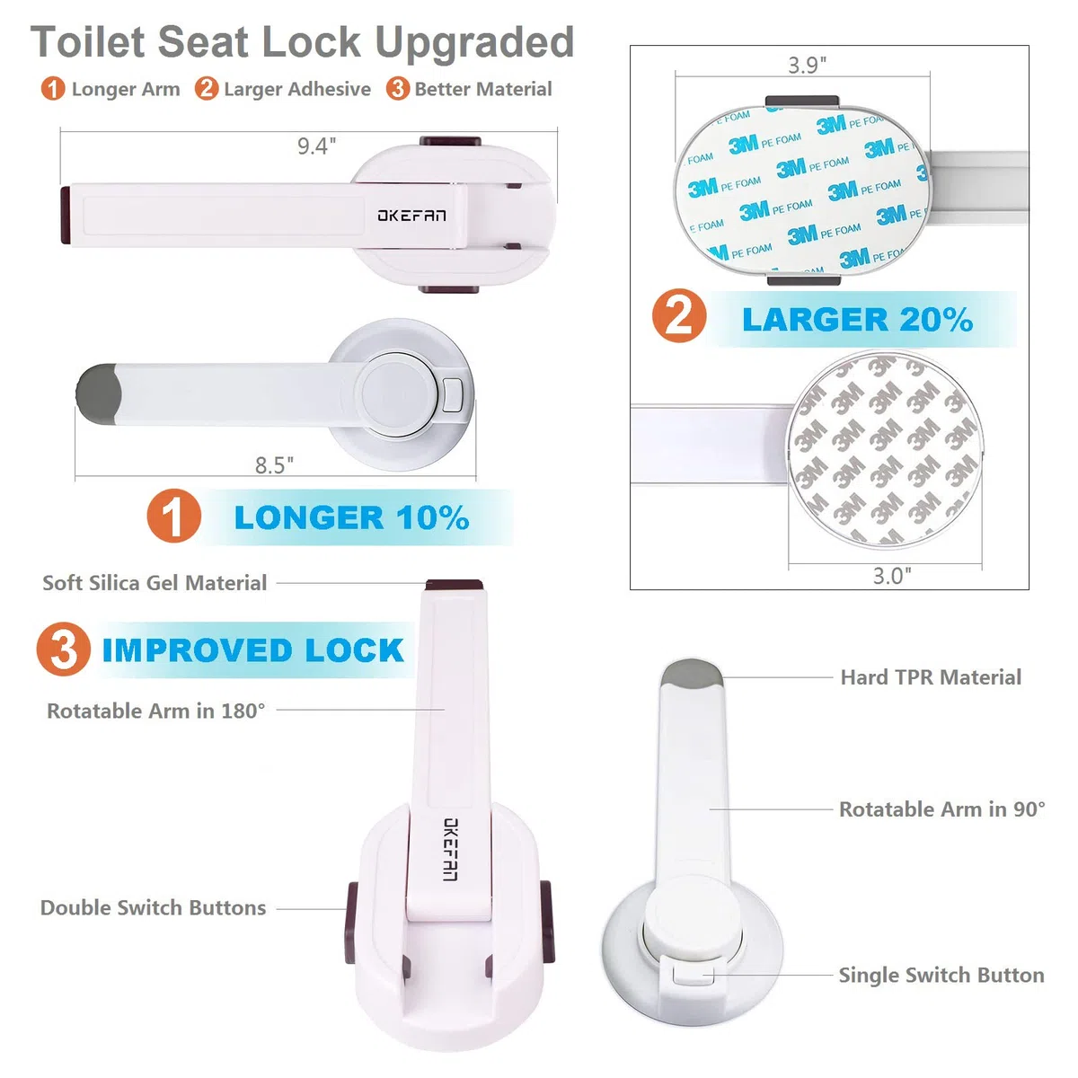 Toilettenschlösser Baby Proof – OKEFAn WC-Sitzschloss Kindersicherung für Kleinkinder Klebe Kinder Proofing Toilettendeckelschloss Einfach zu installieren, kein Bohren erforderlich (1)